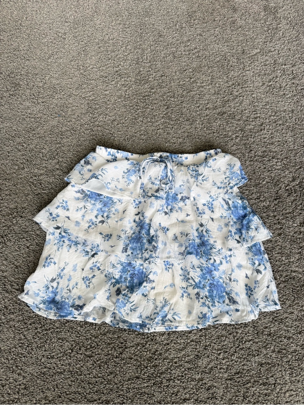 White Mini Skirt with Blue Floral Print